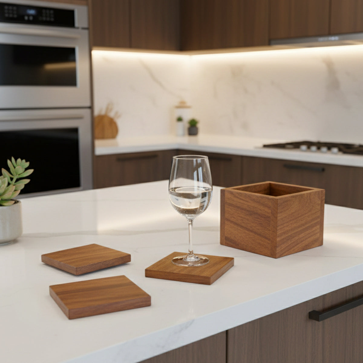 Set de 6 Porta Vasos de parota con base